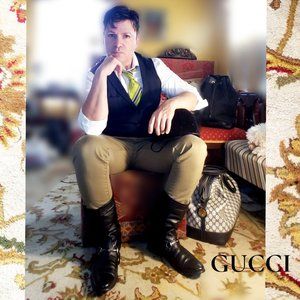 GUCCI Men's Black Leather Boots Horsebit Fury Lining Size 9/10 EU42 ITALY